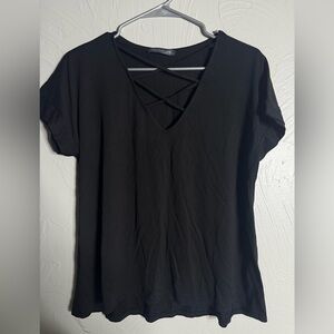 Elegant Black Short Sleeve V-Neck Top